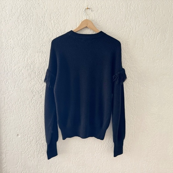 Tory Burch Bristol Sweater Pullover Crew Black Alpaca Silk Knit Fringe Ribbed L - Picture 5 of 12